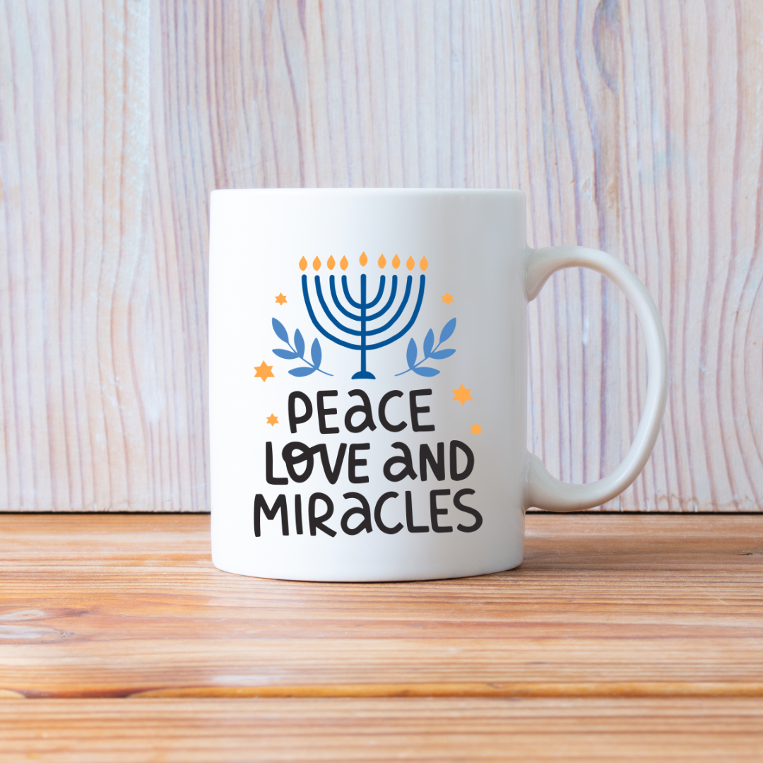 Peace, Love, and Miracles Mug – Celebrate the Spirit of Hanukkah!