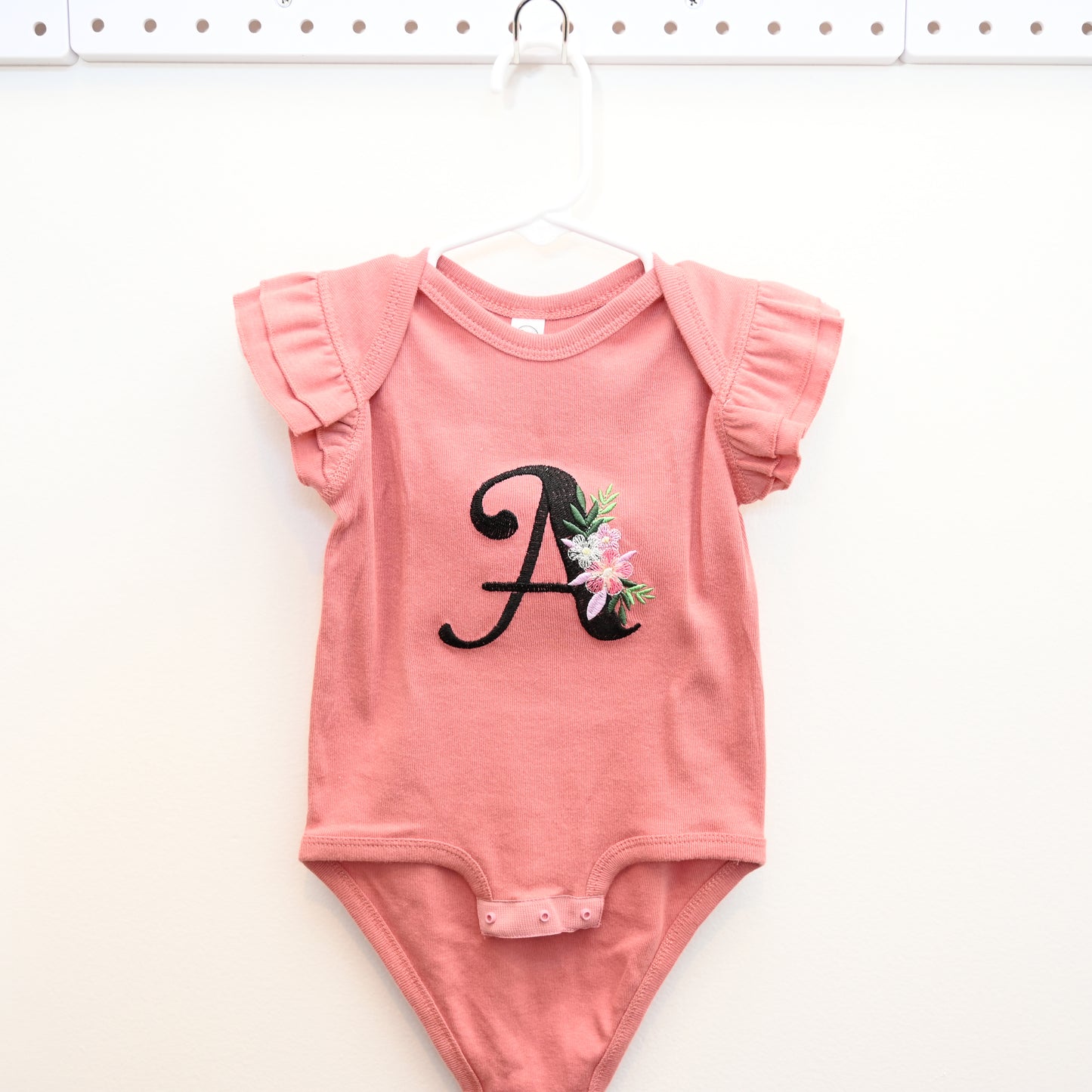 Personalized Floral Monogram Ruffled Onesie for Girls