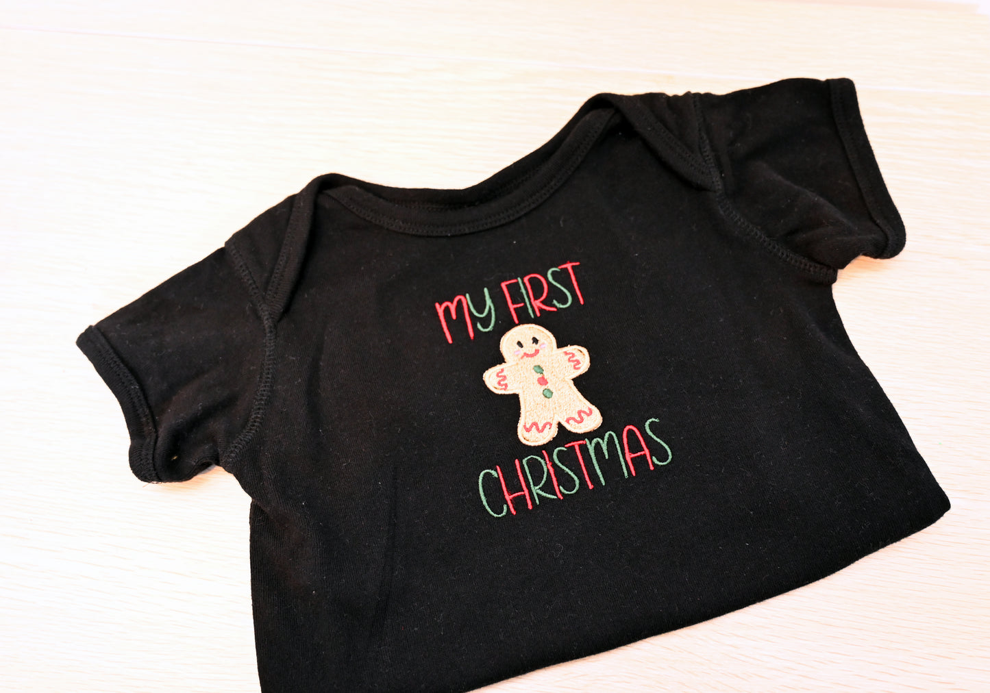 Gingerbread My First Christmas Embroidered Onesie