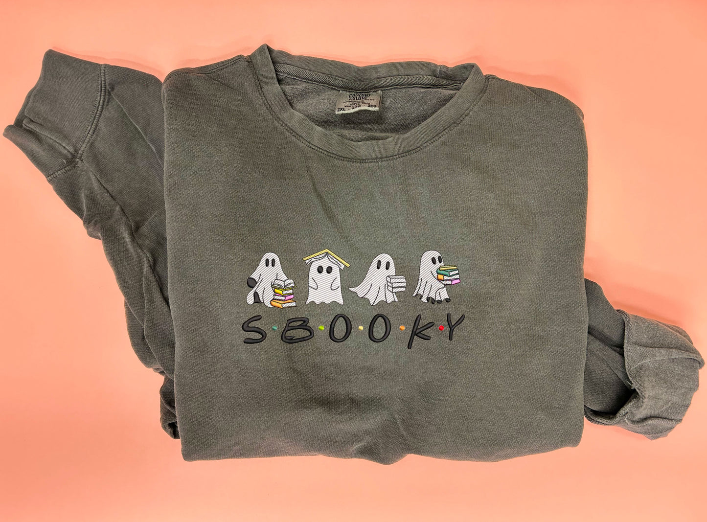 Embroidered Sbooky Ghosts Reading Sweatshirt – Halloween Crewneck