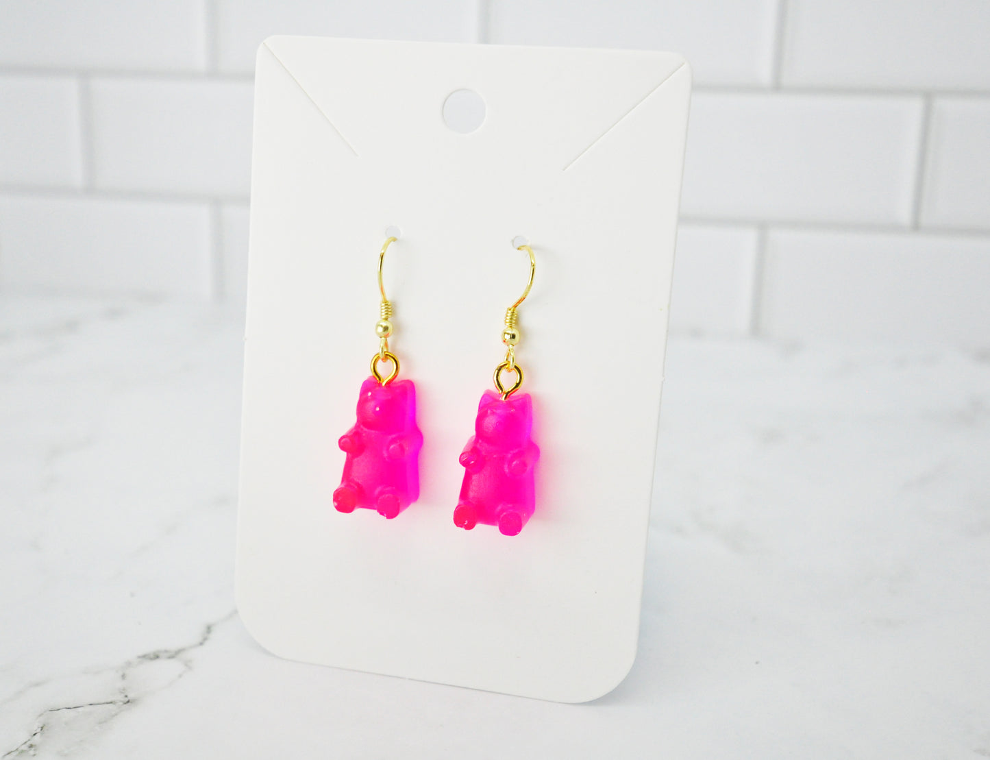 Fluorescent Pink Gummy Bear Earrings