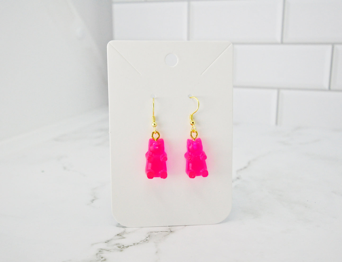 Fluorescent Pink Gummy Bear Earrings