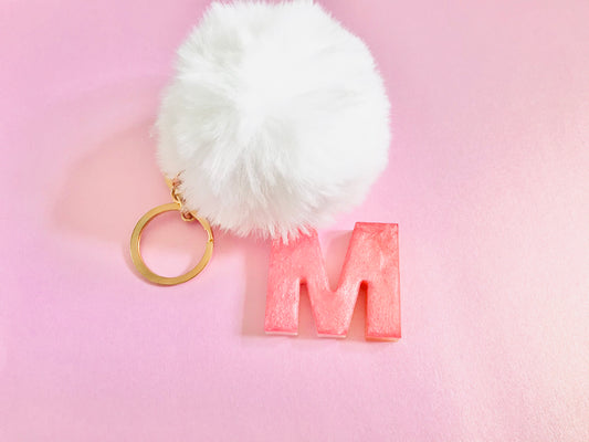 Pink White Gold Keychain Letter M