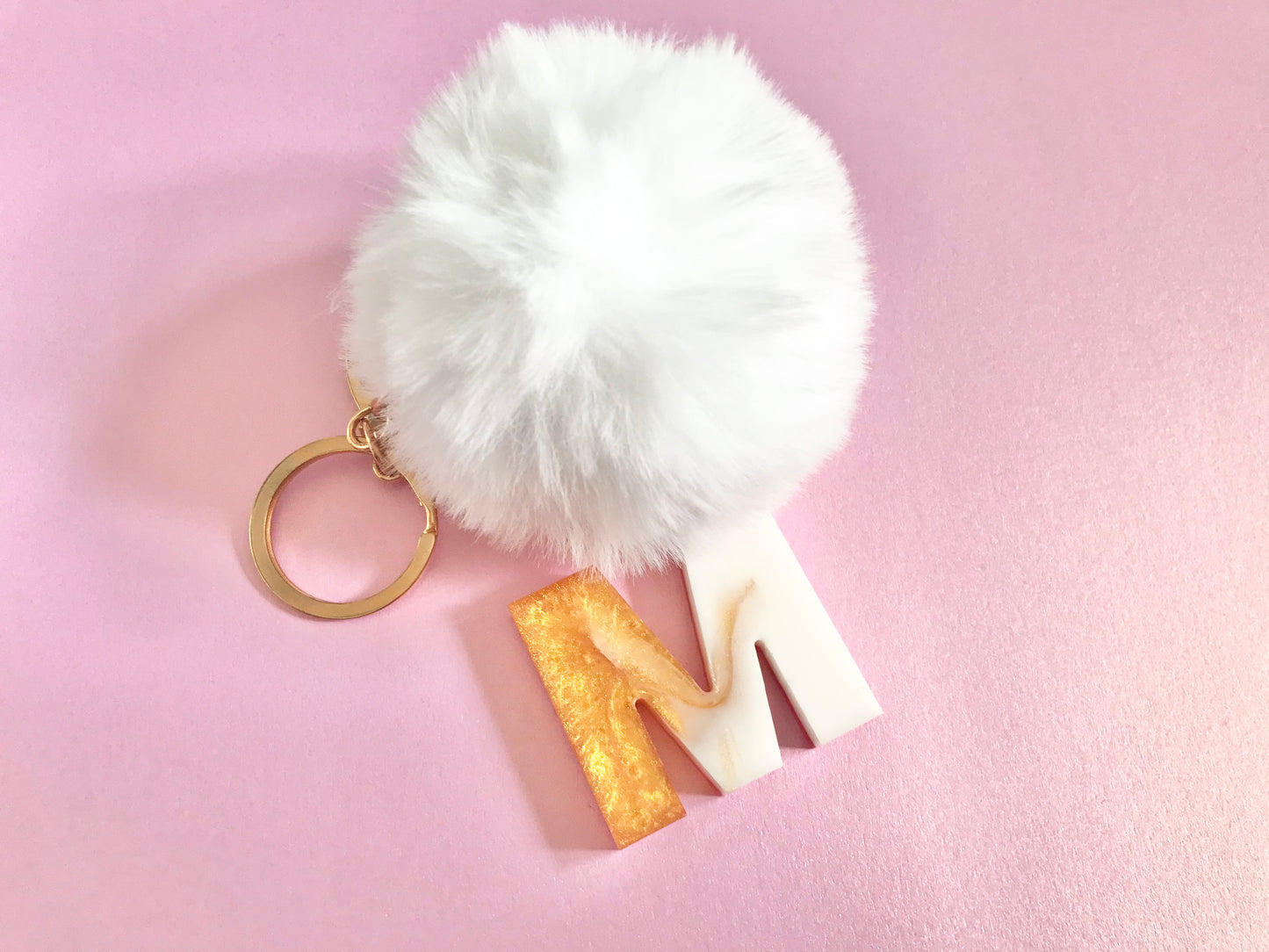 Pink White Gold Keychain Letter M