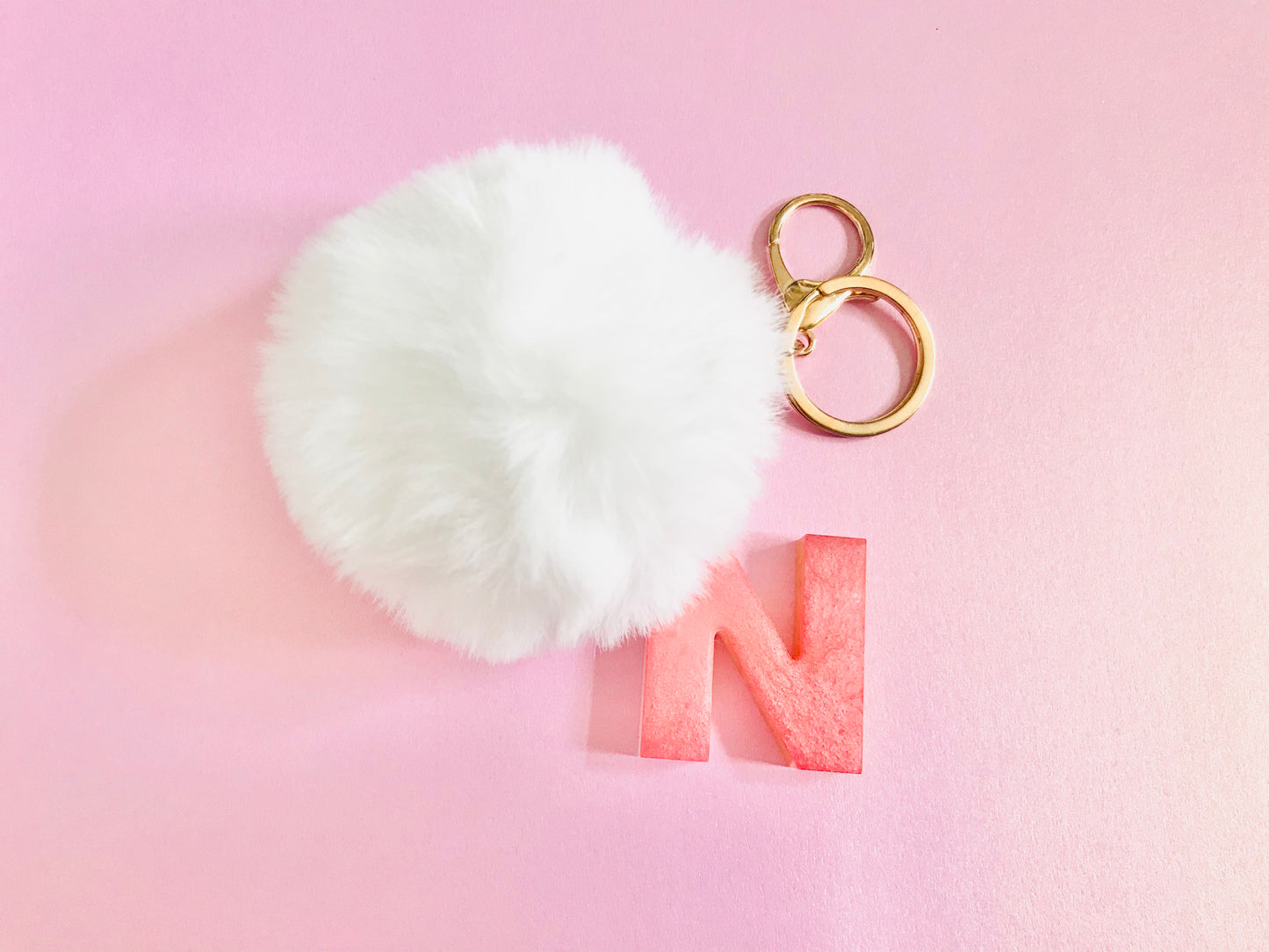 Pink White Gold Keychain Letter N