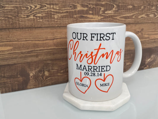 Custom Our First Christmas Married Coffee Mugs