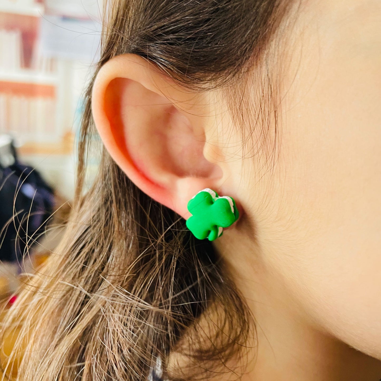 St. Patrick's Day Shamrock Clover Polymer Clay Stud Earrings