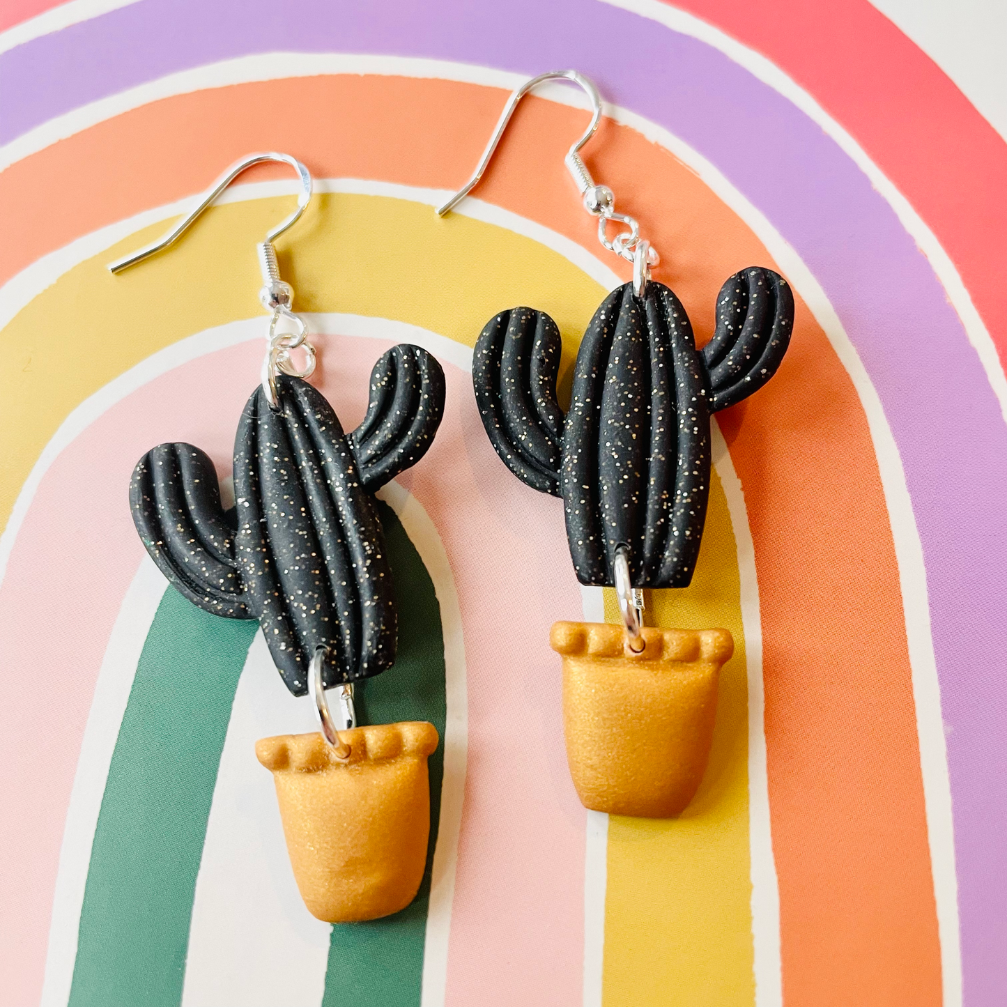 Black Cactus Plant Statement Earrings
