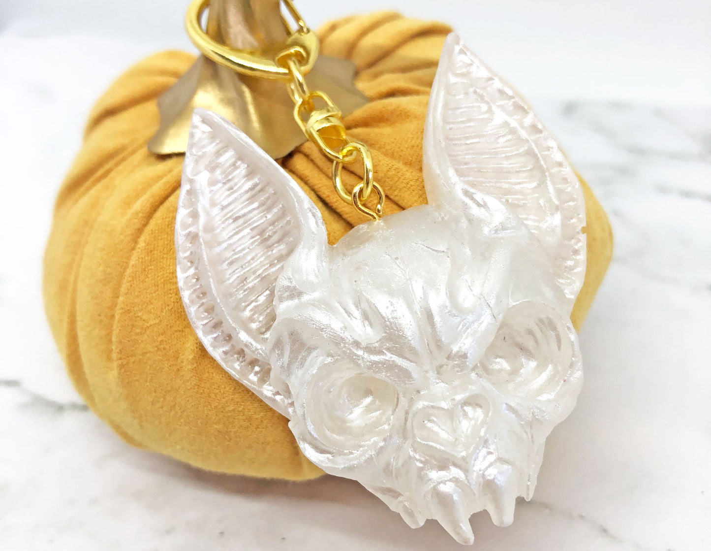 White Halloween Cat Keychain