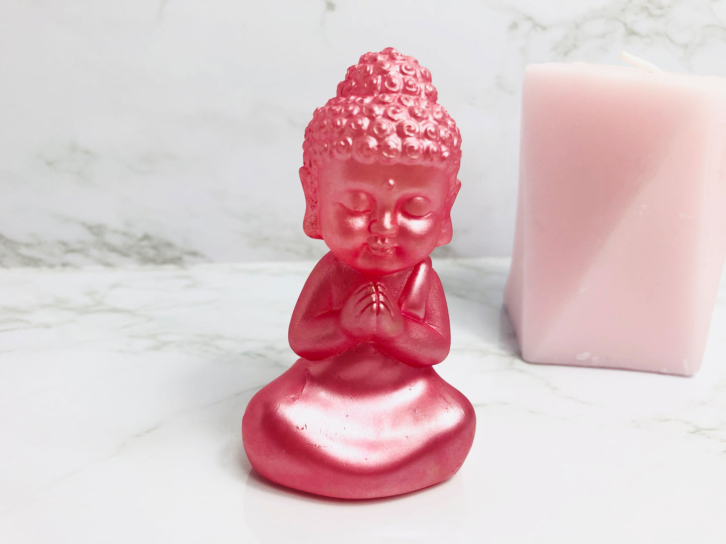 Pink Praying Buddha Statue Lotus Pose