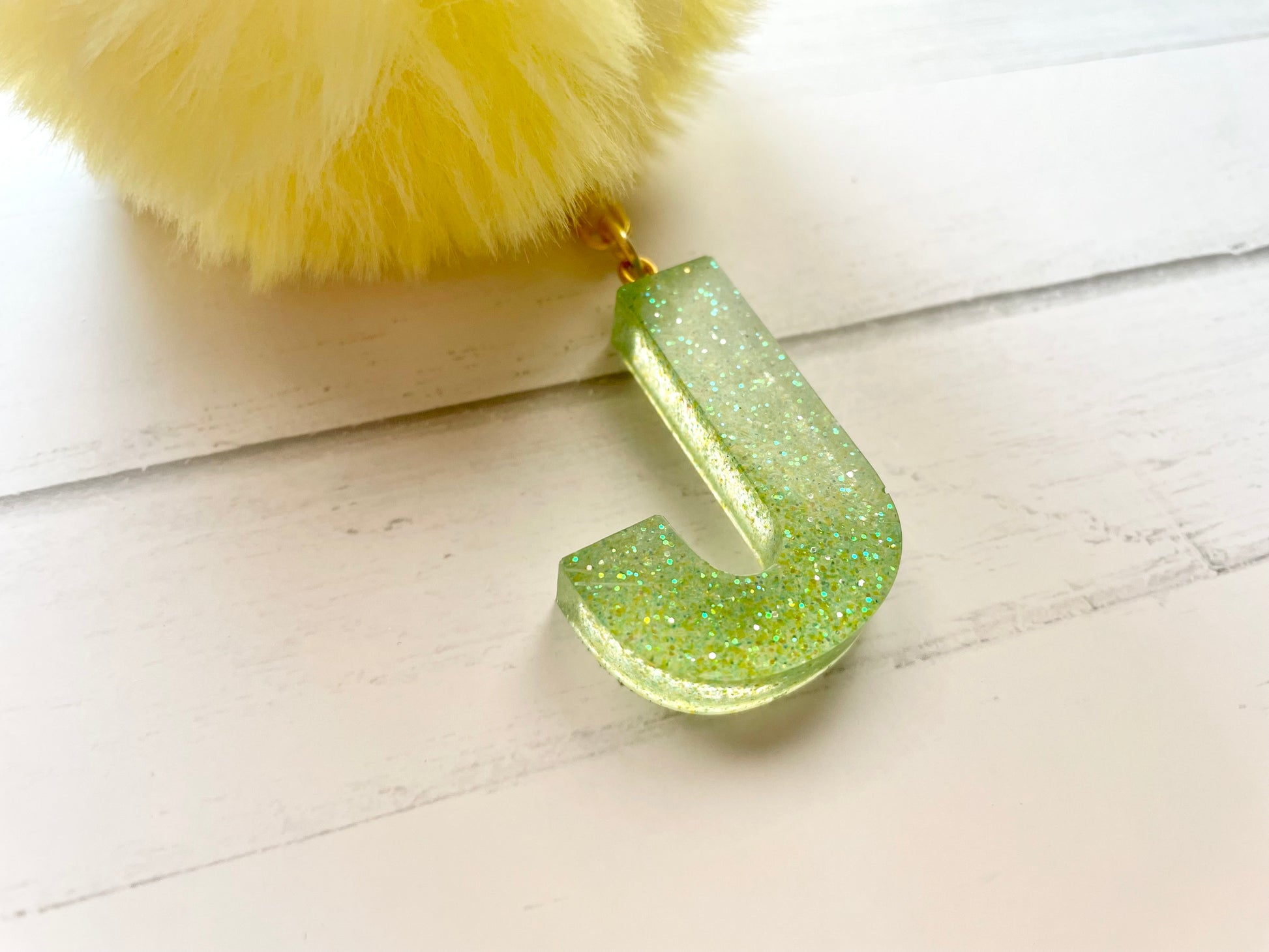 Green Glitter Keychain Letter J