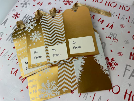 Gold Gift Tags with Gold Ribbon - Set of 6