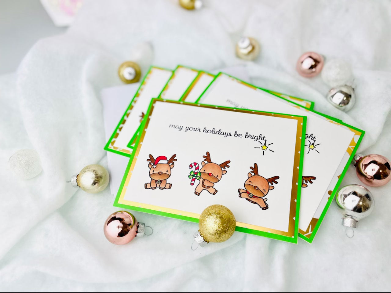 May Your Holidays Be Bright Reindeer Christmas Cards - Set of 5