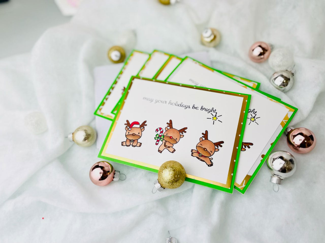 May Your Holidays Be Bright Reindeer Christmas Cards - Set of 5