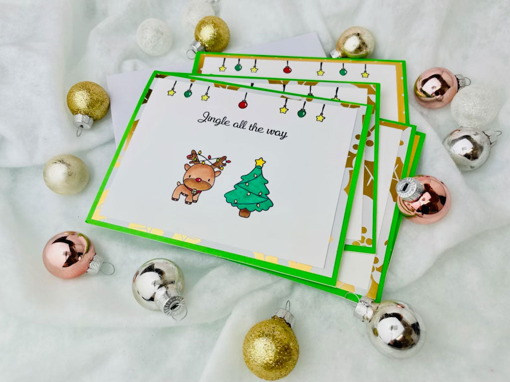 Jingle All The Way Reindeer Christmas Cards - Set of 5