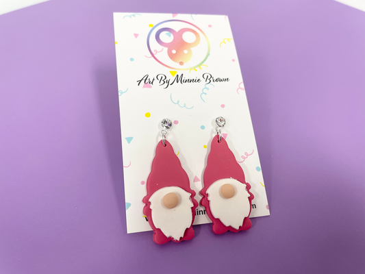 Pink Love Gnome Polymer Clay Dangle Earrings