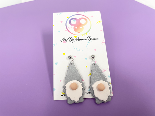 Silver Love Gnome Polymer Clay Dangle Earrings