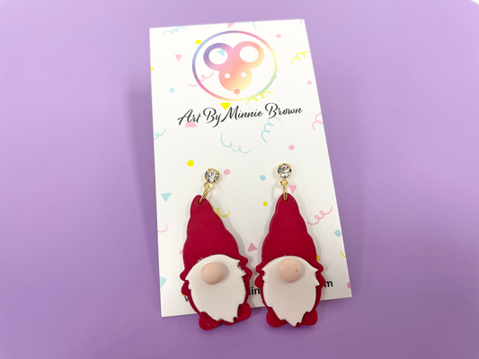 Red Love Gnome Polymer Clay Dangle Earrings