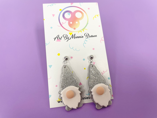 Silver Glitter Love Gnomes Polymer Clay Dangle Earrings