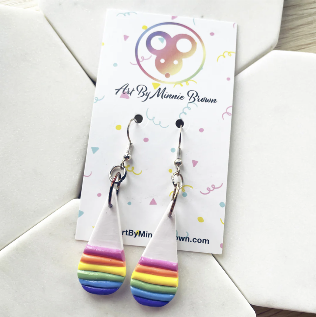 White Teardrop Rainbow Dangle Earrings