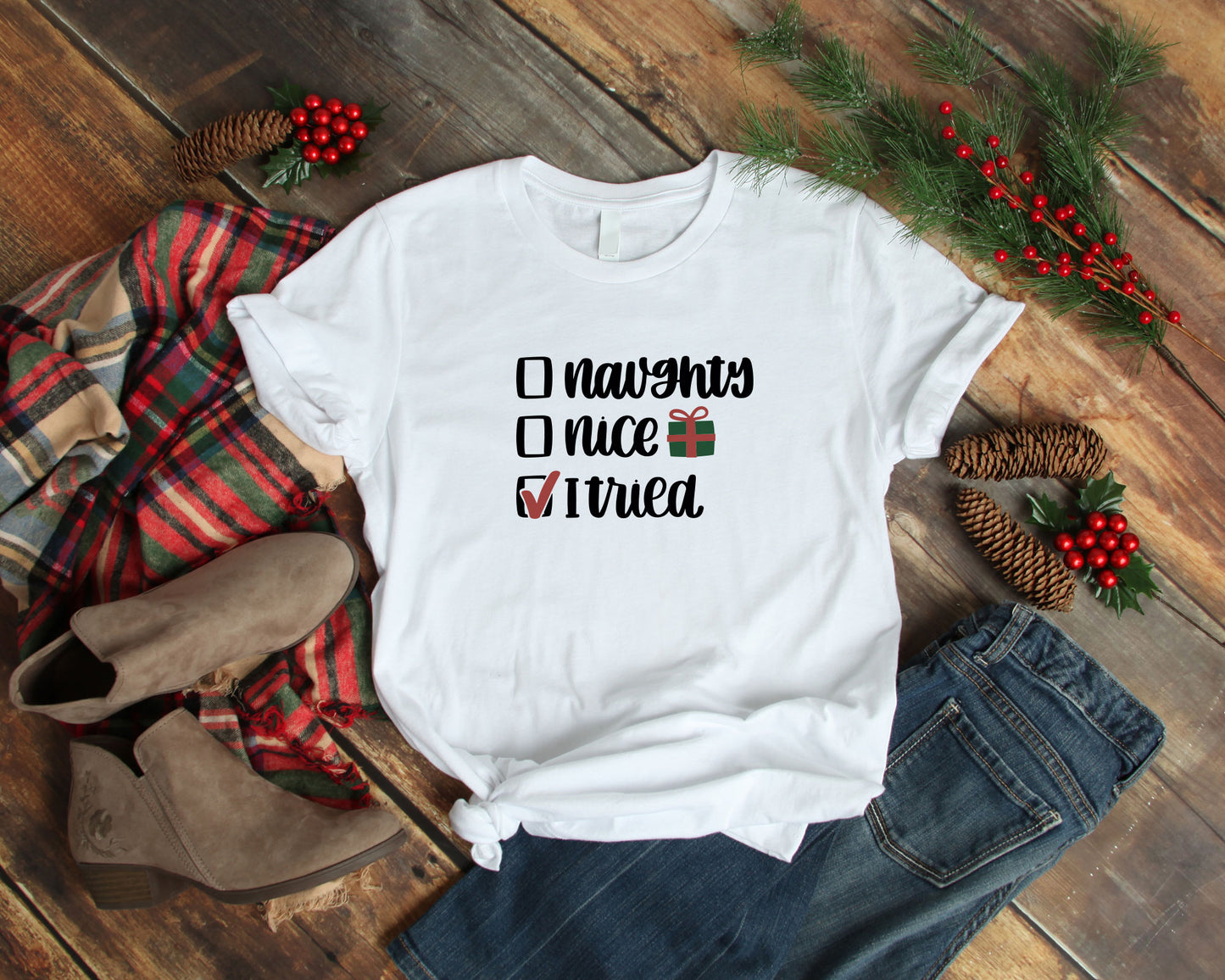Naughty, Nice, I Tried Holiday Christmas Small T-Shirt