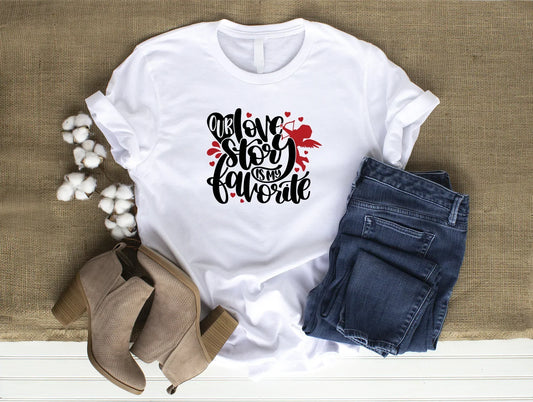 Our Love Story Is My Favorite Cute Comfy Valentine's Day White T-Shirt 2XL
