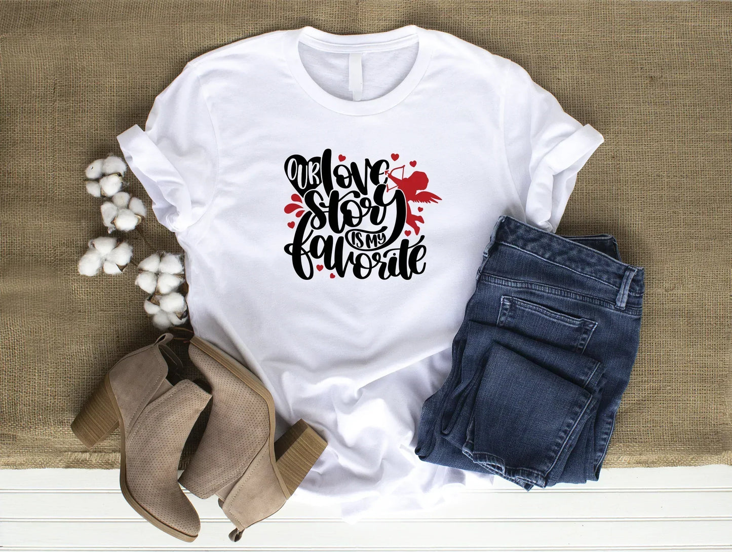 Our Love Story Is My Favorite Cute Comfy Valentine's Day White T-Shirt 3XL