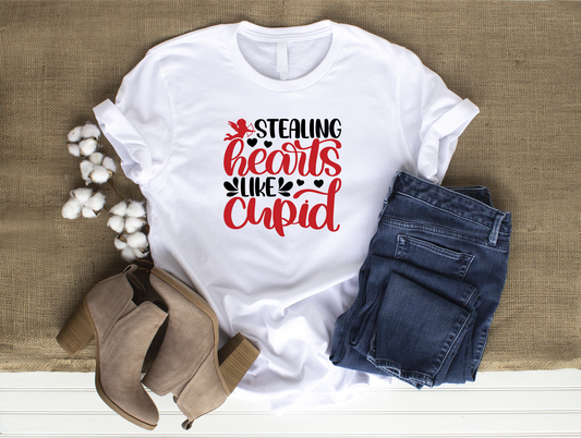 Stealing Hearts Like Cupid Cute Comfy Valentine's Day White T-Shirt Small