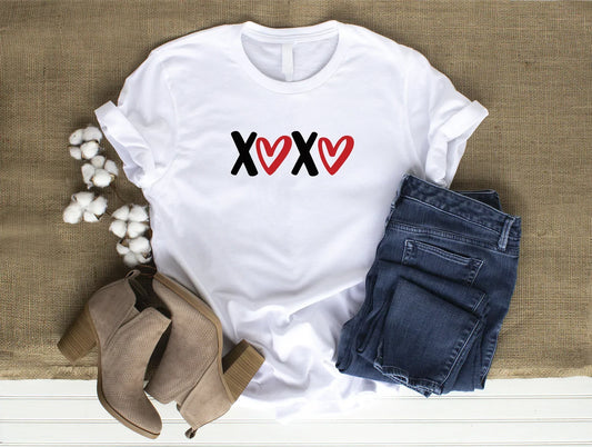 XOXO Plain Cute Comfy Valentine's Day White T-Shirt 2XL