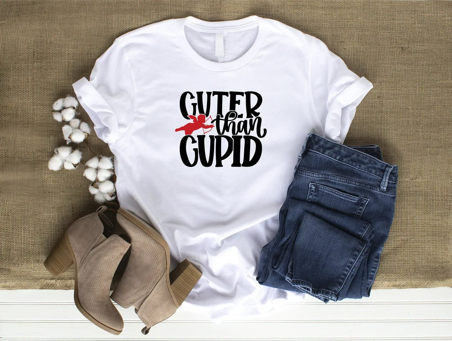 Cuter Than Cupid Cute Comfy Valentine's Day White T-Shirt Size 3XL