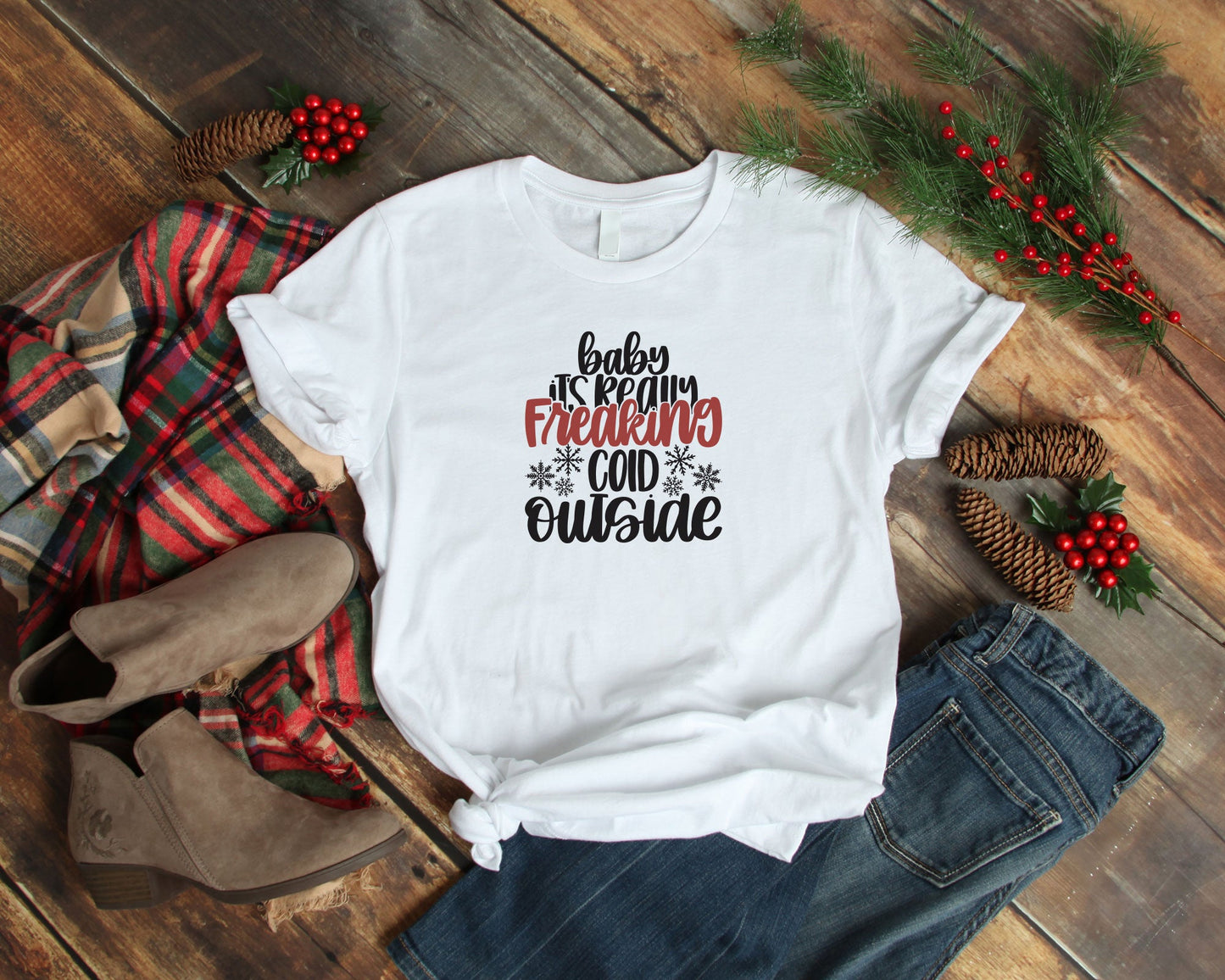 Baby It's Really Freaking Cold Outside Holiday Christmas Large T-Shirt