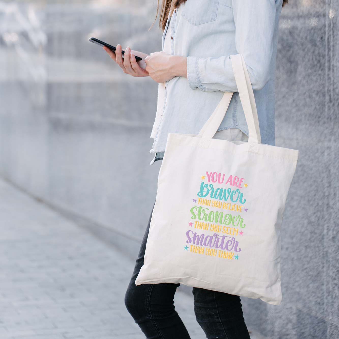 You Are Braver Than You Believe Stronger Than You Seem Smarter Than You Think Motivational Colorful Tote Bag