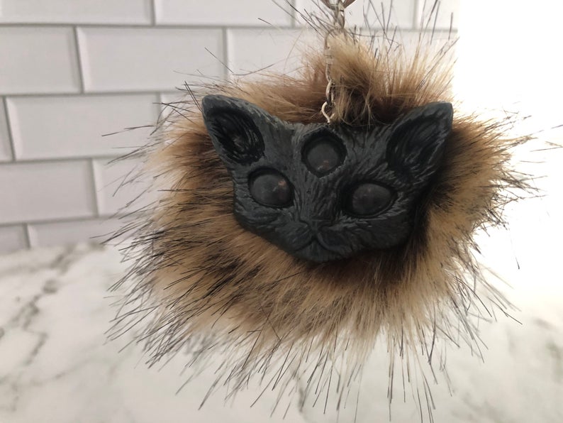 Black Halloween Third Eye Cat Keychain