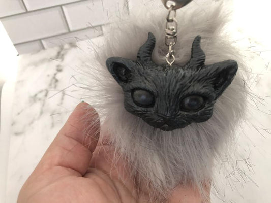 Black Halloween Devil Cat Keychain