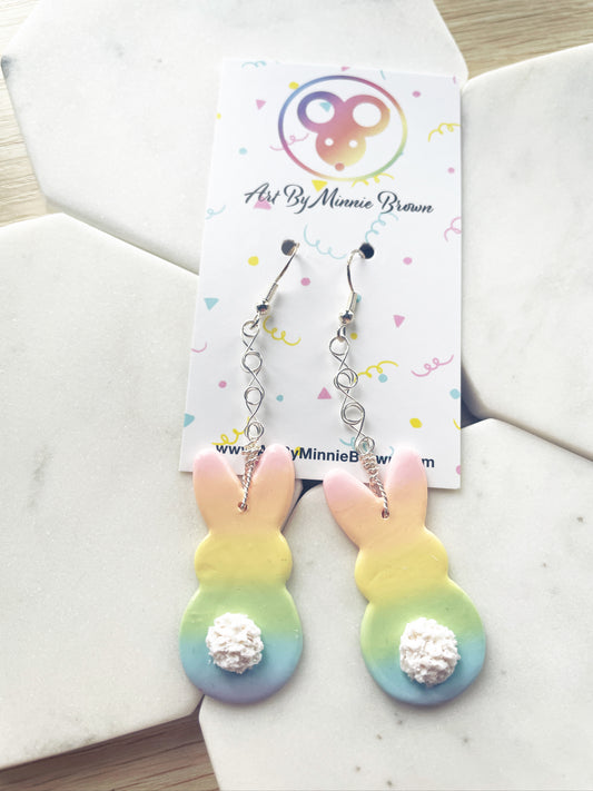 Pastel Rainbow Bunny Wire Work Dangle Earrings