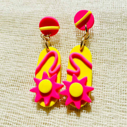 Bright Hot Pink Flower Earrings