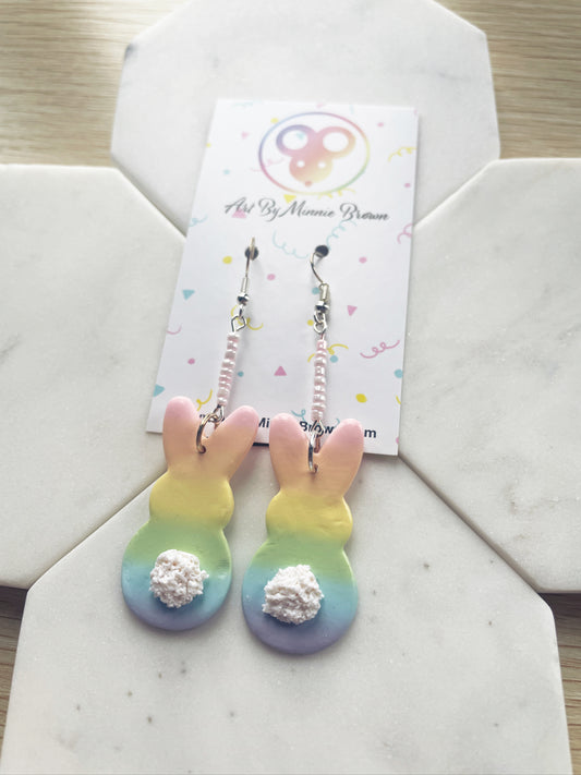 Pastel Rainbow Bunny Pink Beads Dangle Earrings