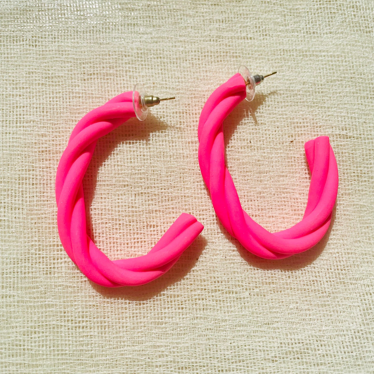 Bright Hot Pink Swirl Hoop Earrings