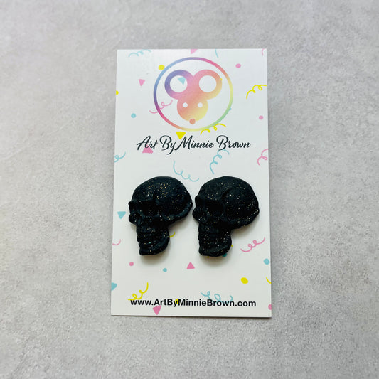 XXL Glitter Black Skull Stud Earrings - Perfect for Halloween!