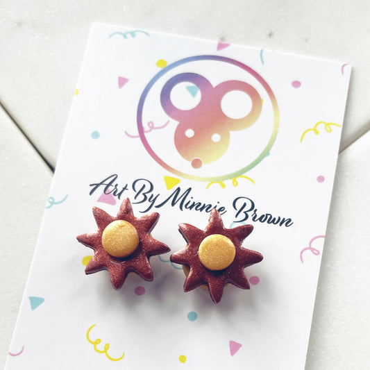 Brown Star Flower Stud Earrings