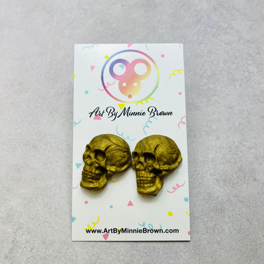 XXL Antique Gold Stud Skull Earrings - Perfect for Halloween!