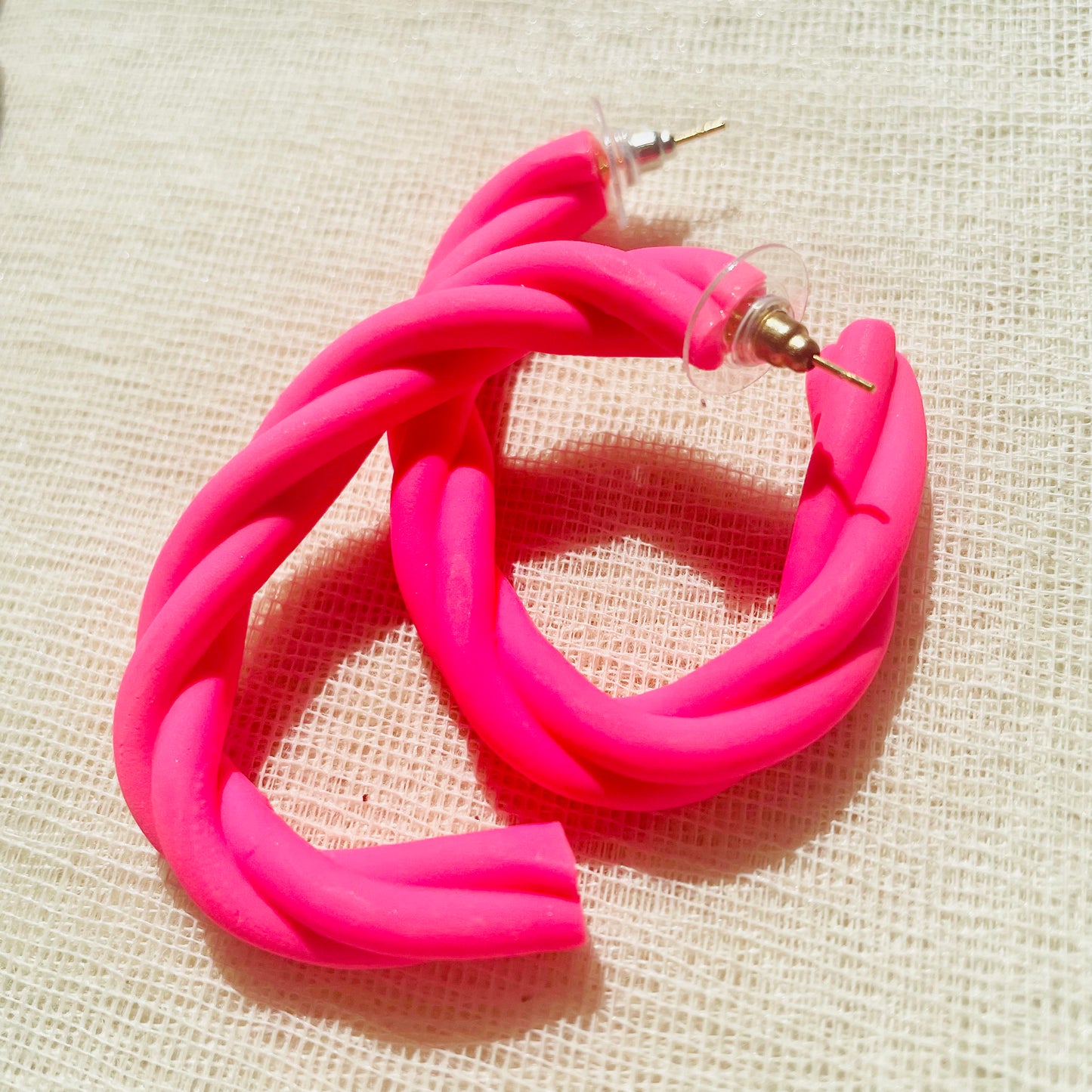 Bright Hot Pink Swirl Hoop Earrings