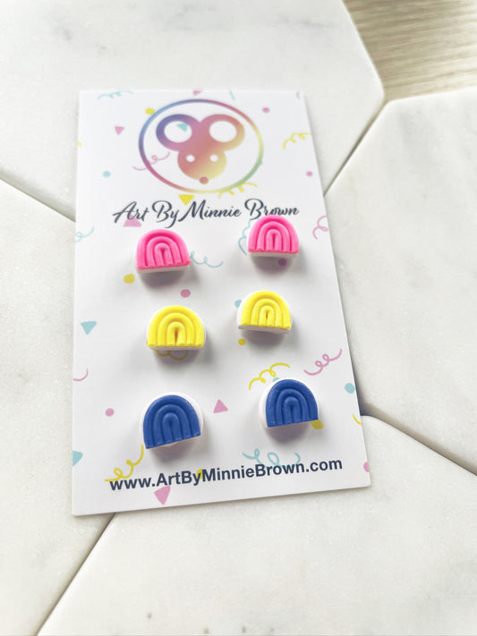 Colorful Rainbow Stud Earrings - Set of 3