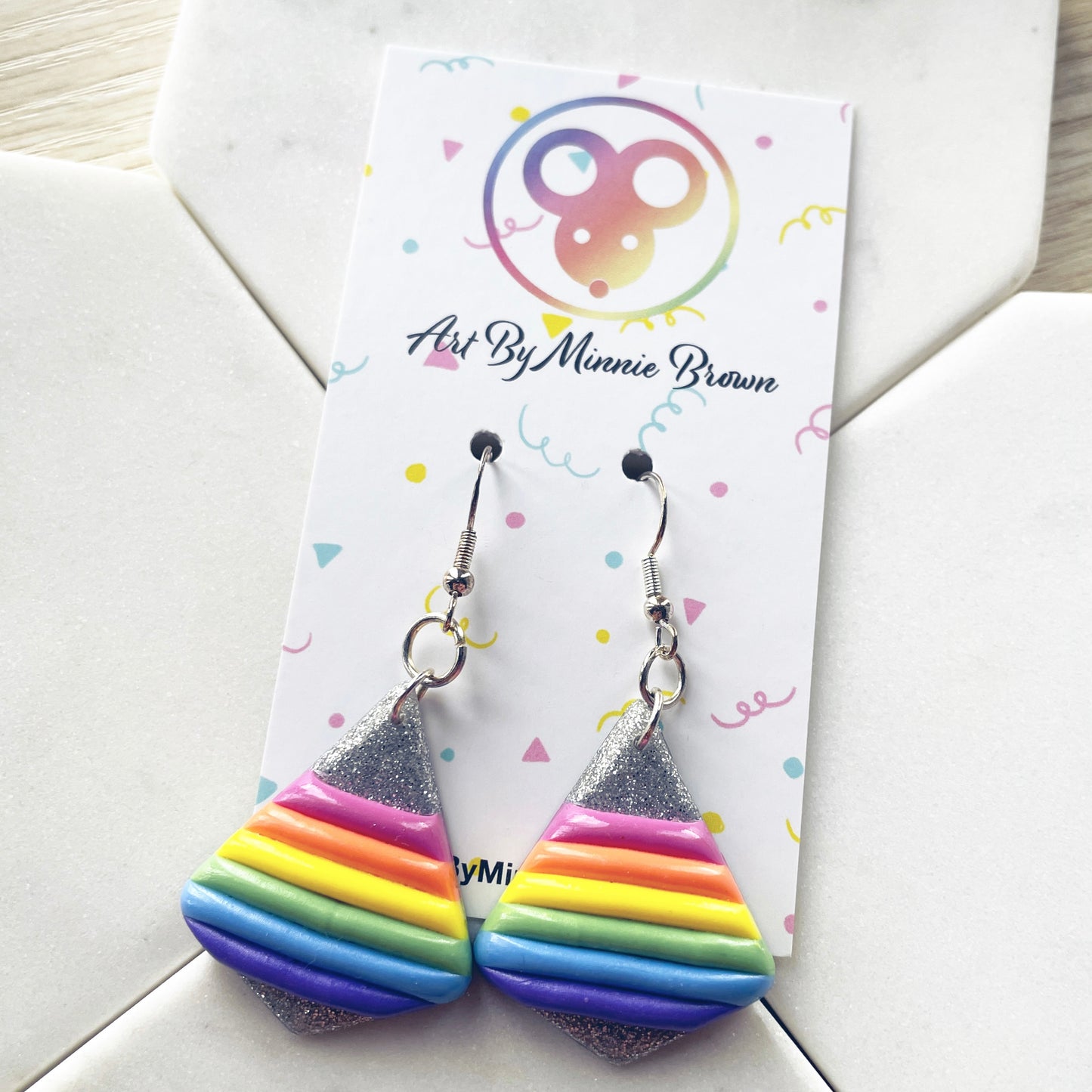 Silver Glitter Drop Rainbow Dangle Earrings
