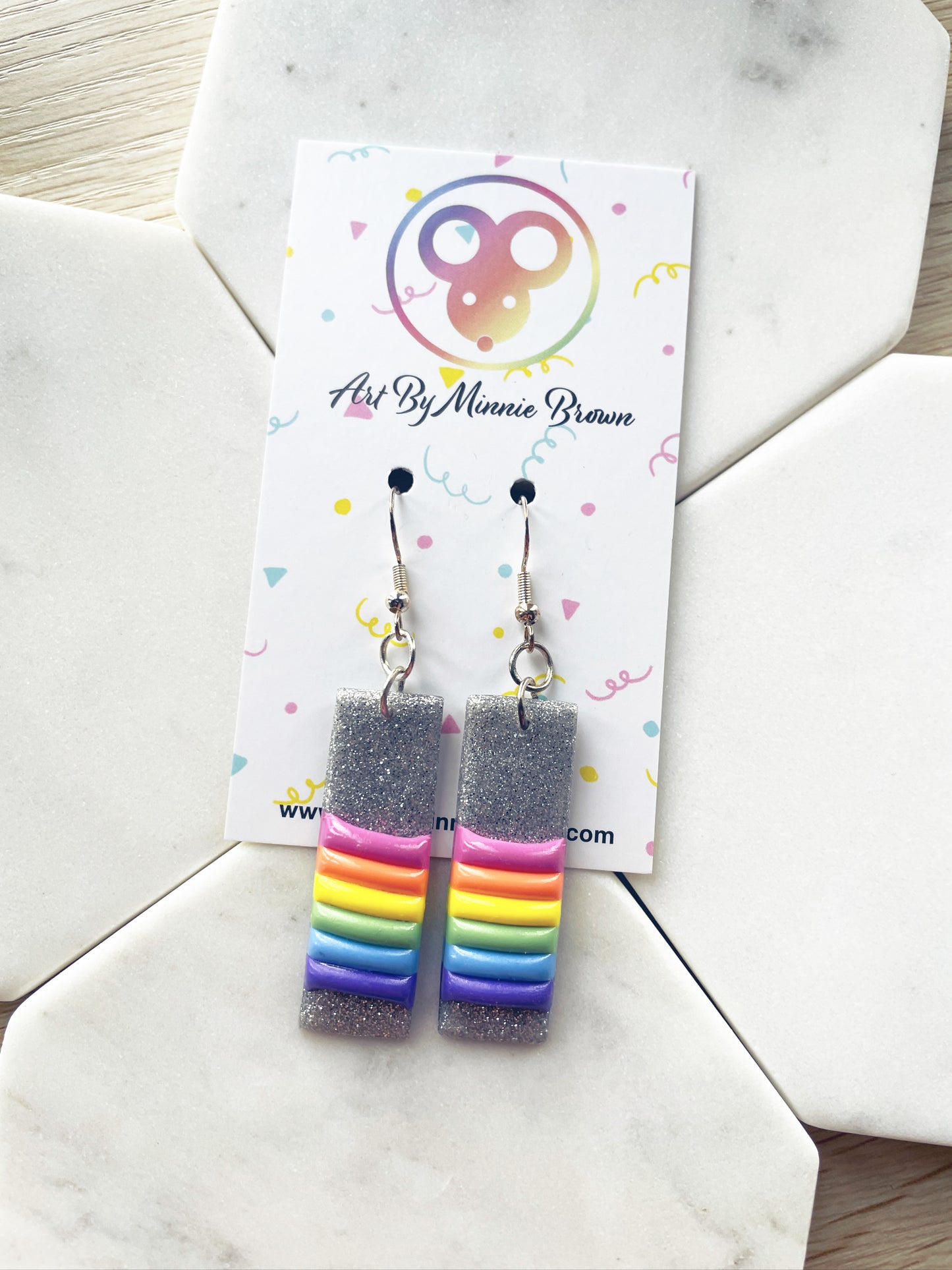 Silver Glitter Rainbow Dangle Earrings