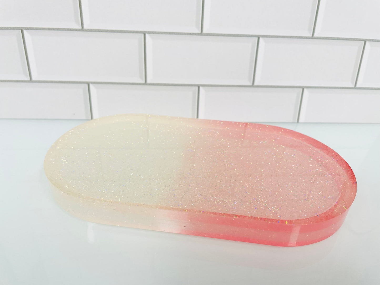 Pink White Glitter Soap Dish Set