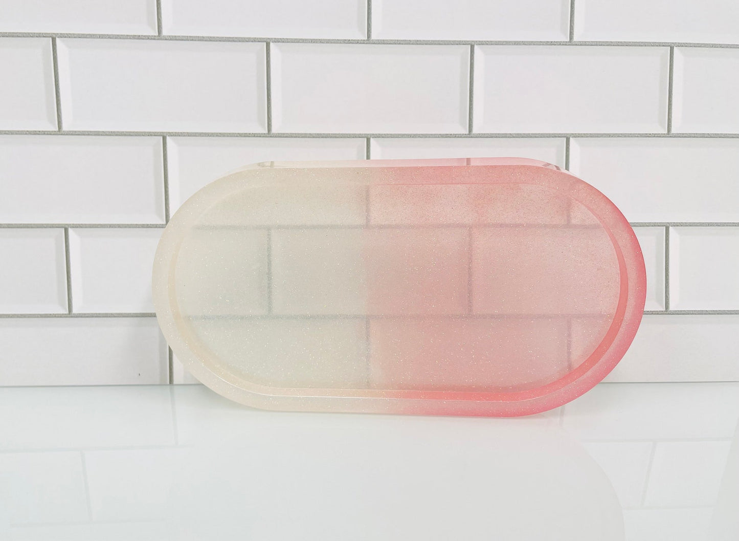 Pink White Glitter Soap Dish Set